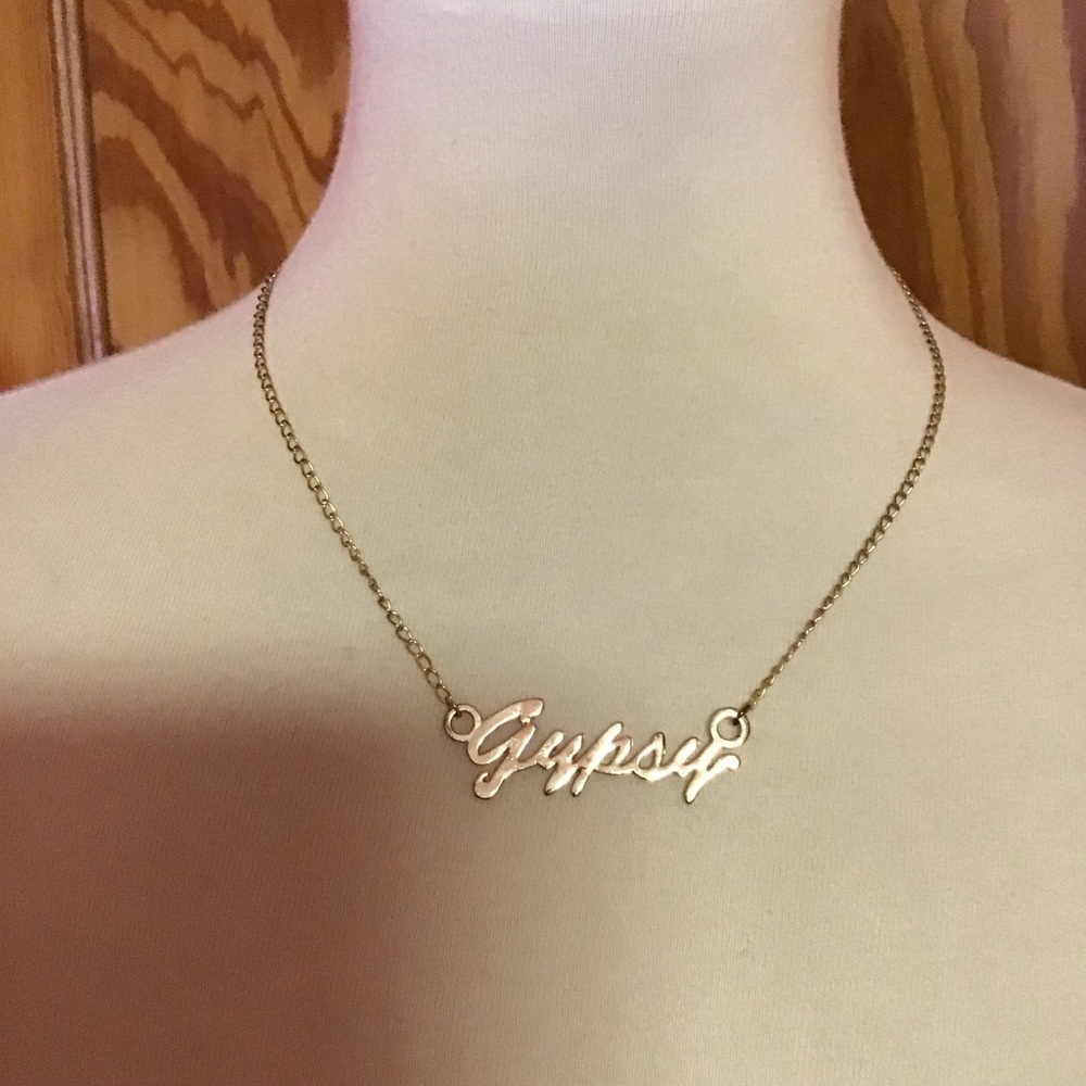 Gold Tone “Gypsy” Script Nameplate Necklace - Picture 7 of 7